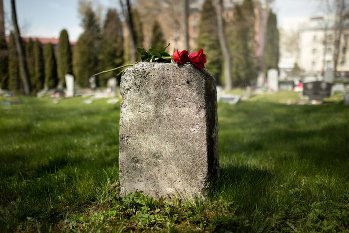 Memorial headstone with roses